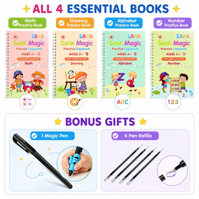 💥LAST DAY SALE 50%OFF💥📚MagicBook | Kids Practice Copybook Set (4Pcs/Set)