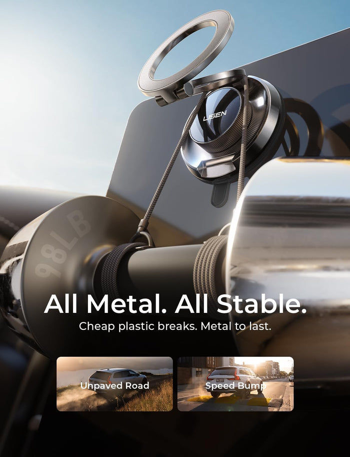 LISEN Suction Phone Mount for Vacuum [All-Metal & Nano Gel 98+LBS Suction] 360 Adjustable Vacuum Magnetic Phone Holder for Car, for Magsafe Car Mount for iPhone 17 Pro Max 16 15 14 13 12