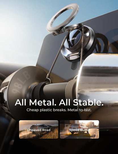 LISEN Suction Phone Mount for Vacuum [All-Metal & Nano Gel 98+LBS Suction] 360 Adjustable Vacuum Magnetic Phone Holder for Car, for Magsafe Car Mount for iPhone 17 Pro Max 16 15 14 13 12